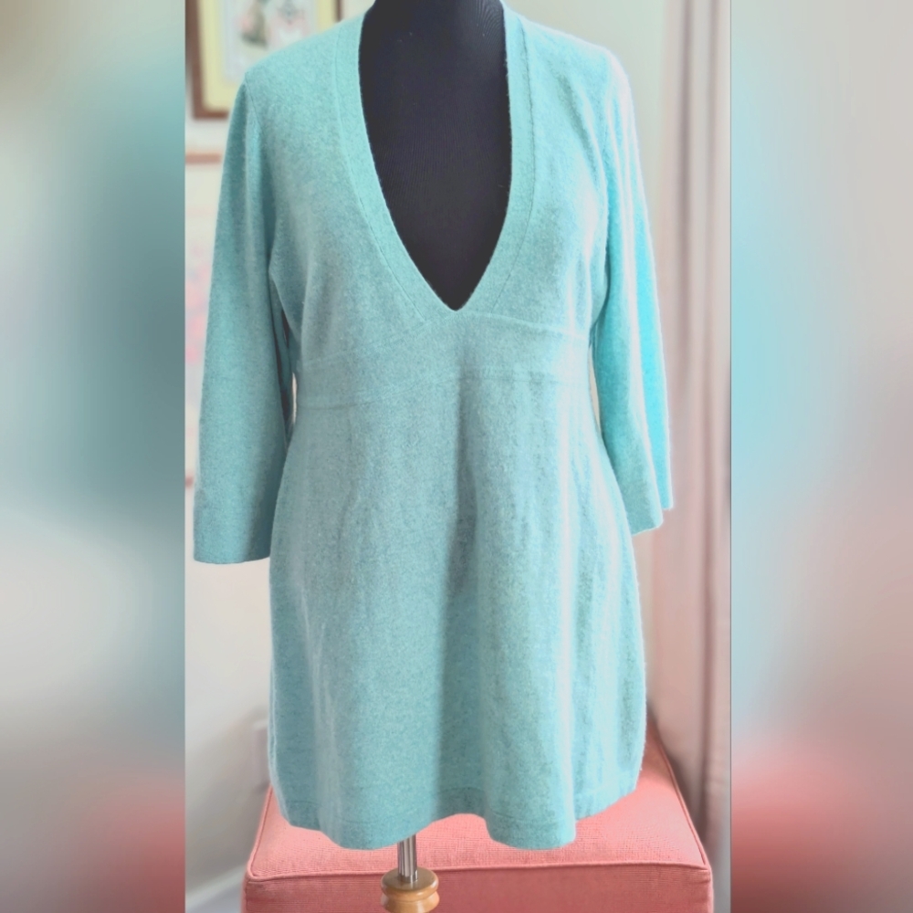 Cashmere Teal V-Neck Sweater Dress